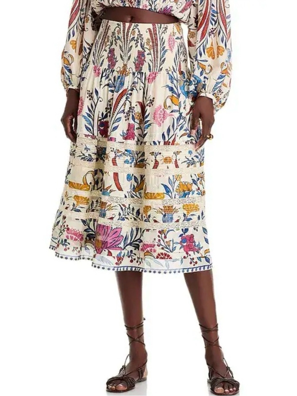 FARM Rio Ava "Romantic Lightness"Midi Skirt with crocheted trim Large
